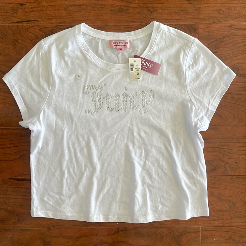 NWT Juicy Couture X Aeropostale Rhinestone White Short Sleeve Tee Shirt Top